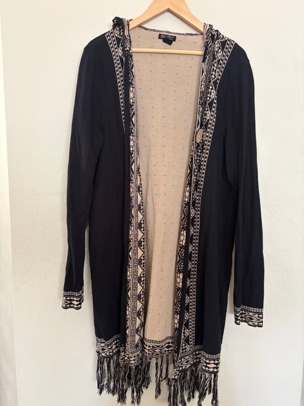 Lucky Brand Live in Love Hooded Fringe Cardigan. Excellent Like New Condition.